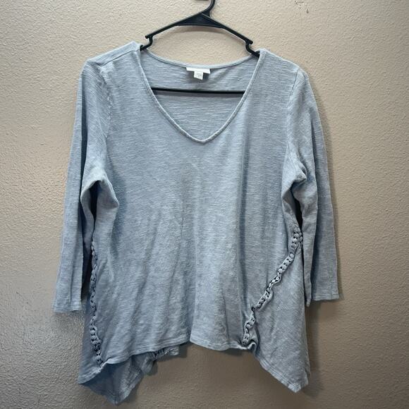 J Jill Linen Blend Asymmetrical Resort Vacation Light Blue V Neck Blouse - Picture 1 of 4